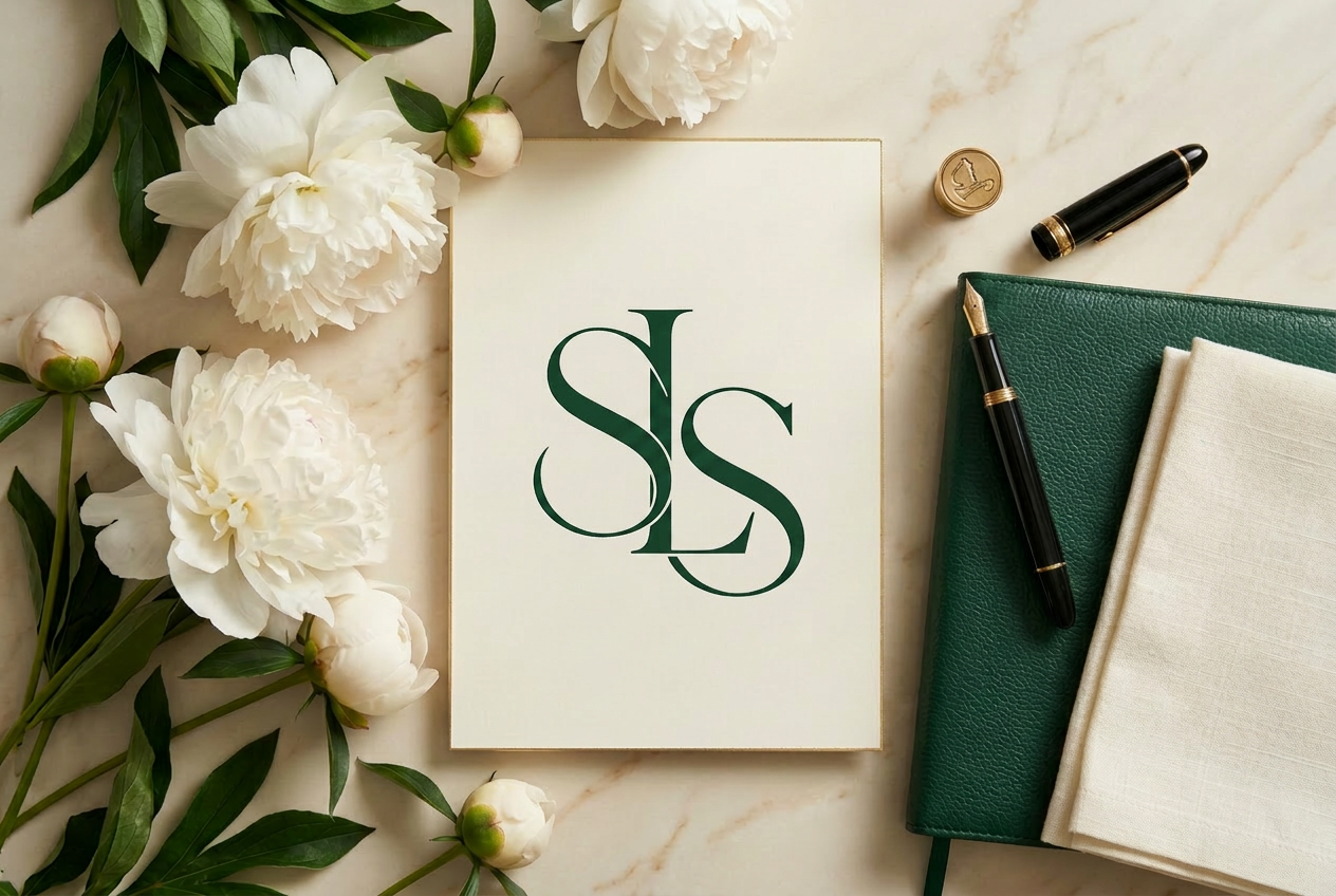 Senior Life Simplified branded stationery on marble